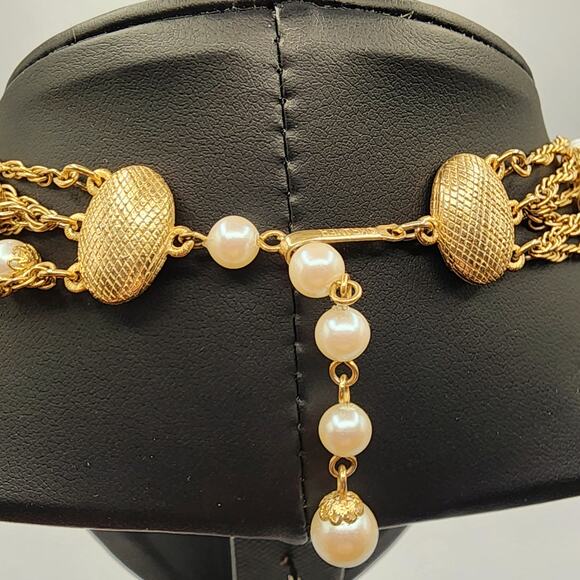 Kramer 6-Strand Gold-Tone Faux Pearl Necklace • Adjustable 14–16" Choker - Picture 4 of 8